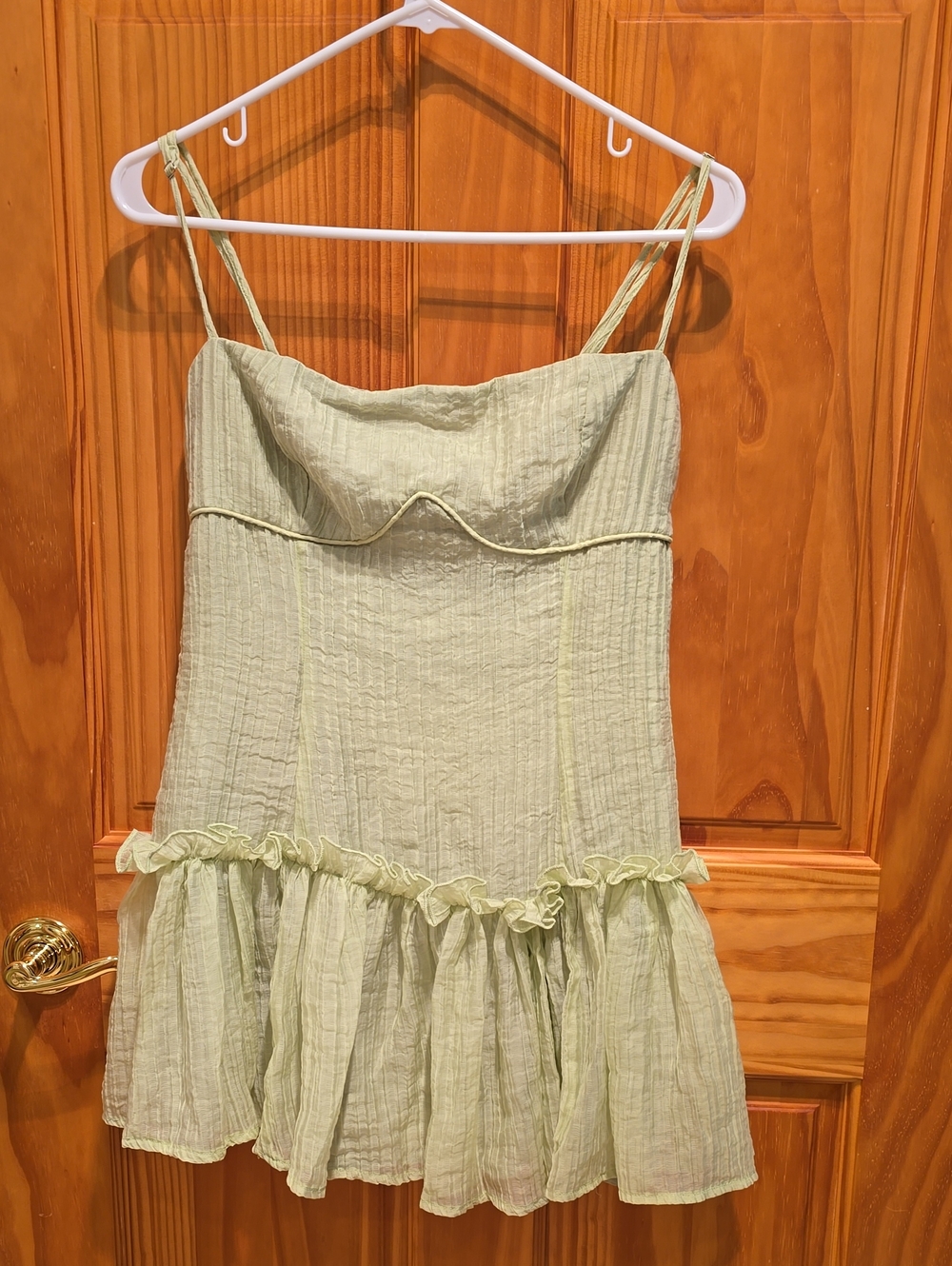 Peppermayo Pale Lime Ruffle-Trim Mini Dress